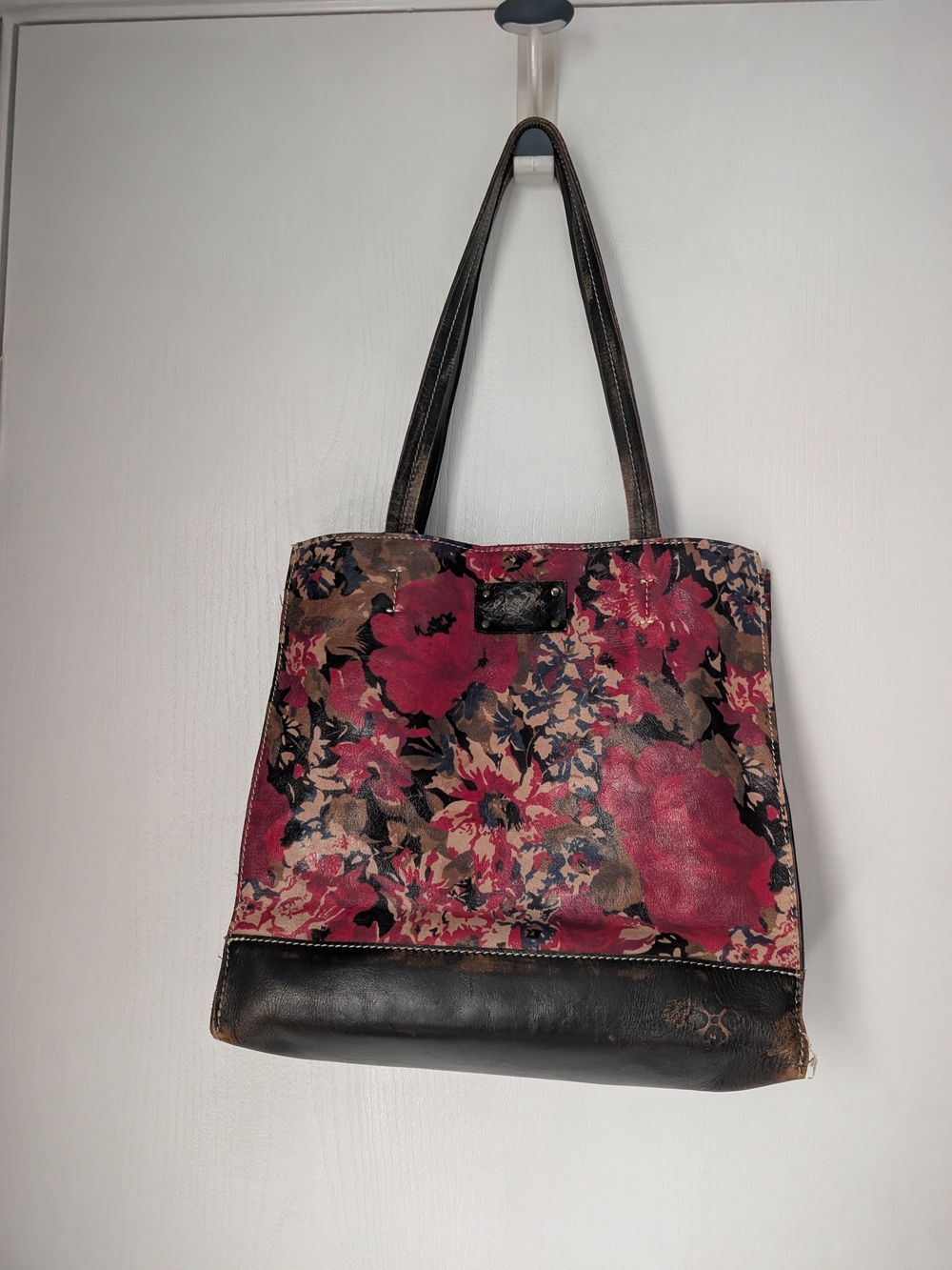 Patricia Nash Pink Floral Canvas Tote with Brown Leather Trim